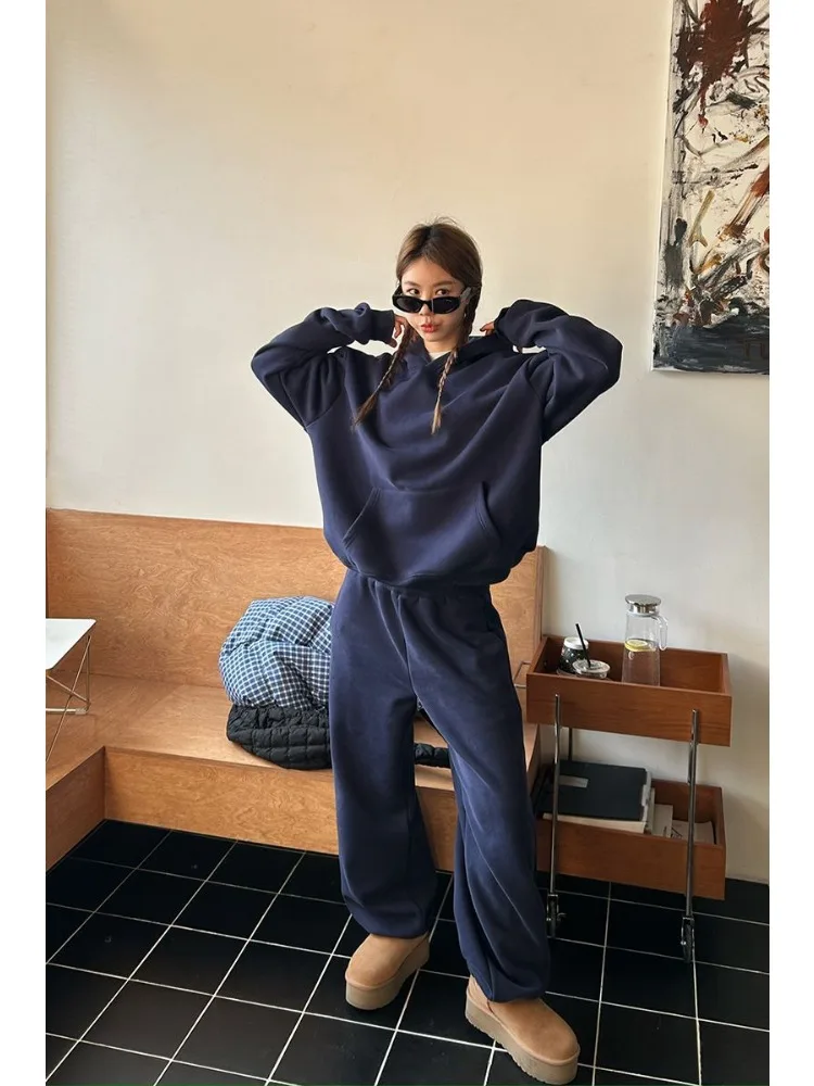 HOUZHOU Vintage Casual 2 Piece Sets Women Outfit Pant Sets Oversized Korean Style Tracksuit Autumn Basic Streetwear Harajuku 2