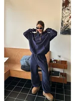 HOUZHOU Vintage Casual 2 Piece Sets Women Outfit Pant Sets Oversized Korean Style Tracksuit Autumn Basic Streetwear Harajuku 2