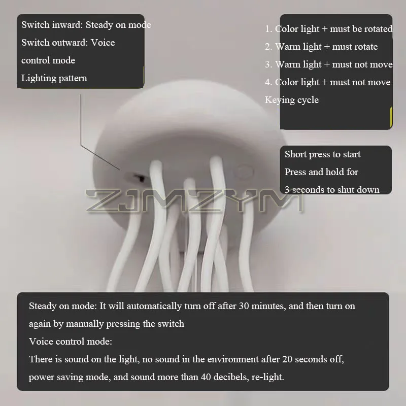 Voice Control Jellyfish Light USB Rechargeable Adjustable Color Changing LED Night Light Flexible Tentacles Bedside Lamp