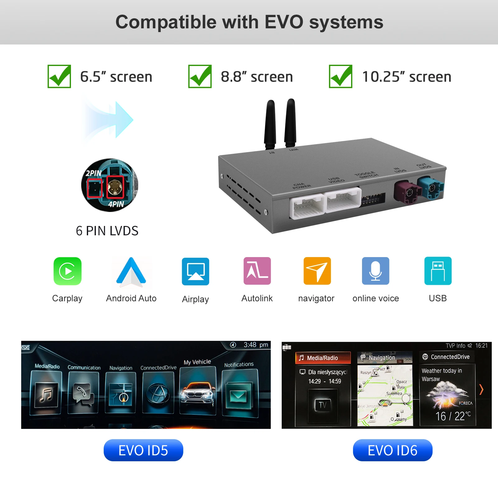 REEIIO Wireless CarPlay Android Auto für BMW NBT/EVO X5 F15 X6 F16 X1 F48 2014–2020 mit Auto-Wiedergabefunktionen Airplay – Detail 2