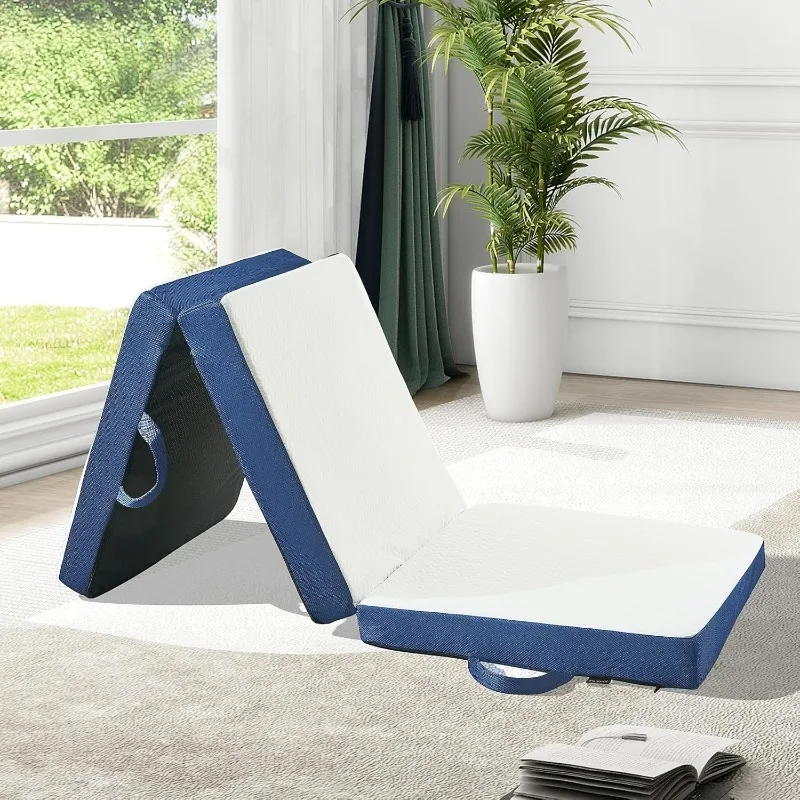 Memory Foam Single Folding Mattress Cot Mattress,4 Inch Foldable Mattress Topper with Cover, Breathable Floor