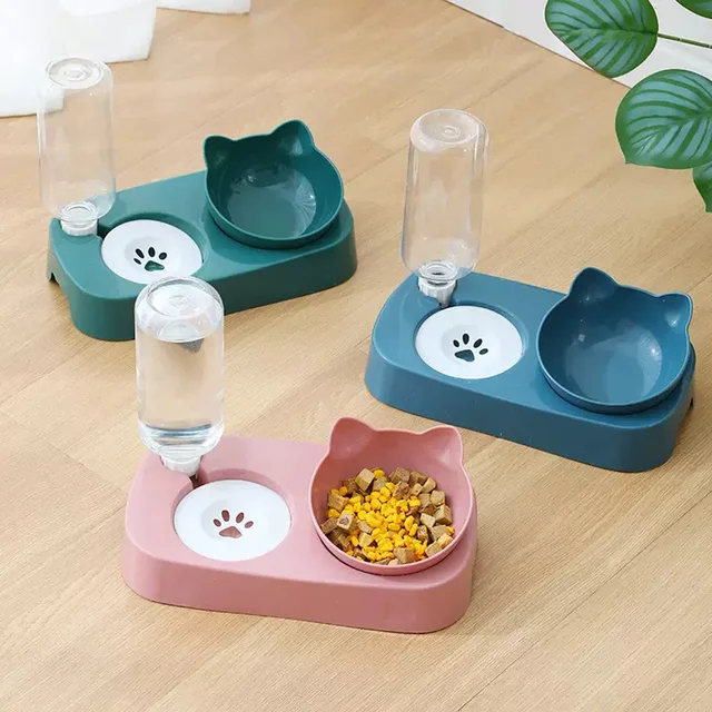 1 piece - Cat Bowl Double Bowl Dog Bowl Automatic Drinking Water for Dogs and Cats Feeding Double Bowl, Suitable for Pets 3