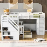 L-Shape Triple Bunk Beds with Stairs and Desk,Twin Over Full Bunk Bed with Storage Wardrobe, Shelves and Drawers,Wood Staircase 1