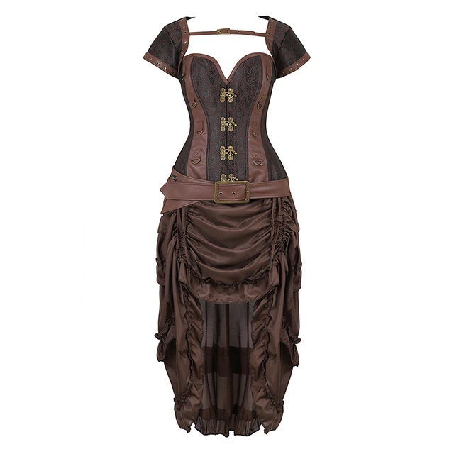 Calígrafo contacto académico Vestido de corsé Steampunk para mujer, disfraz de pirata Burlesque, corsé  gótico de piel sintética de talla grande, Top con vestido marrón _ -  AliExpress Mobile