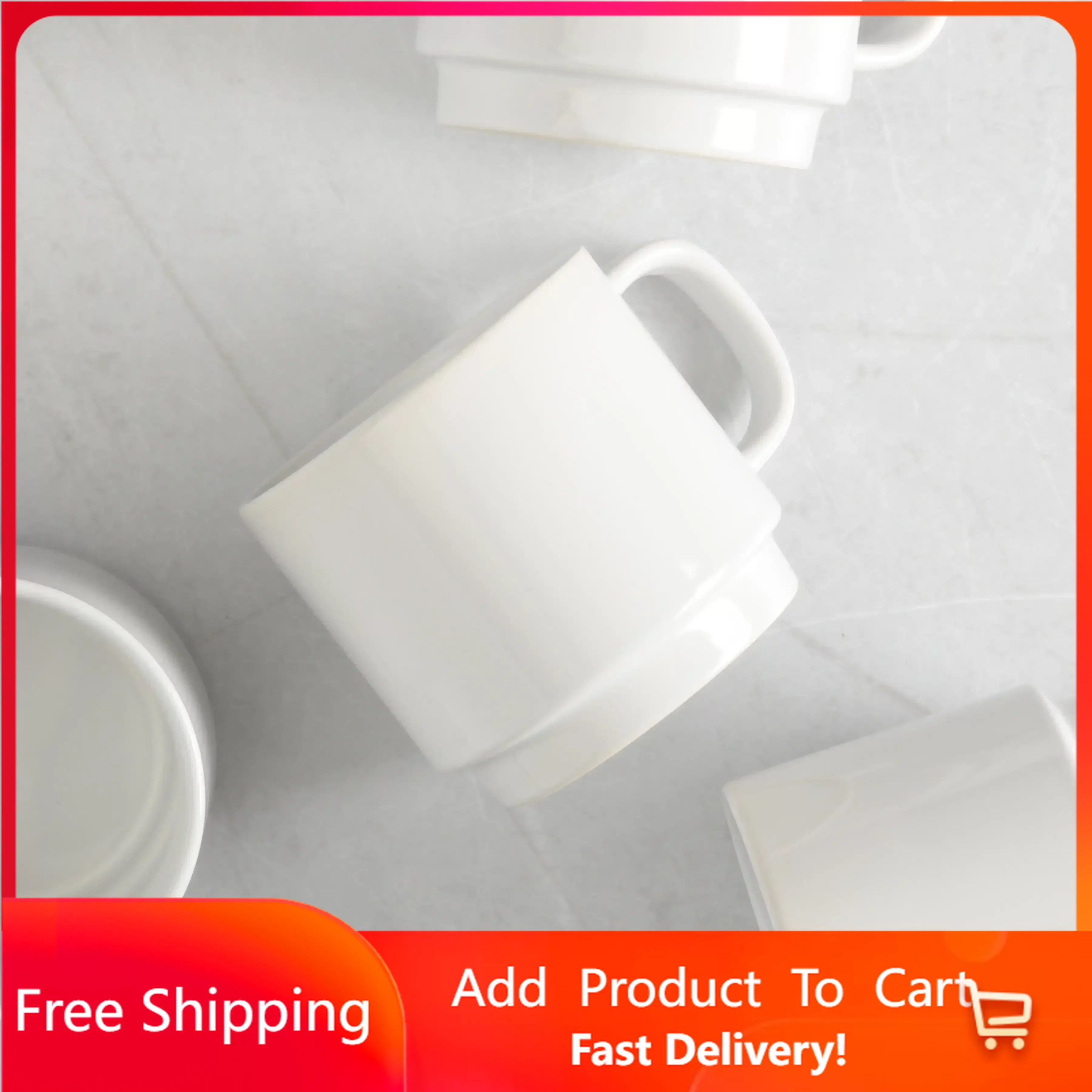 

Cups 14.8-Ounce Stackable White Stoneware Mug Set, Set of 4, Mugs Coffee Cups , Coffe Cup , Mug Free Shipping