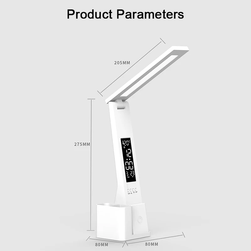 LED Desk Lamp USB Dimmable Touch with Calendar Temperature Clock Night Light Foldable Table Lamp for Study Reading Lamp 6