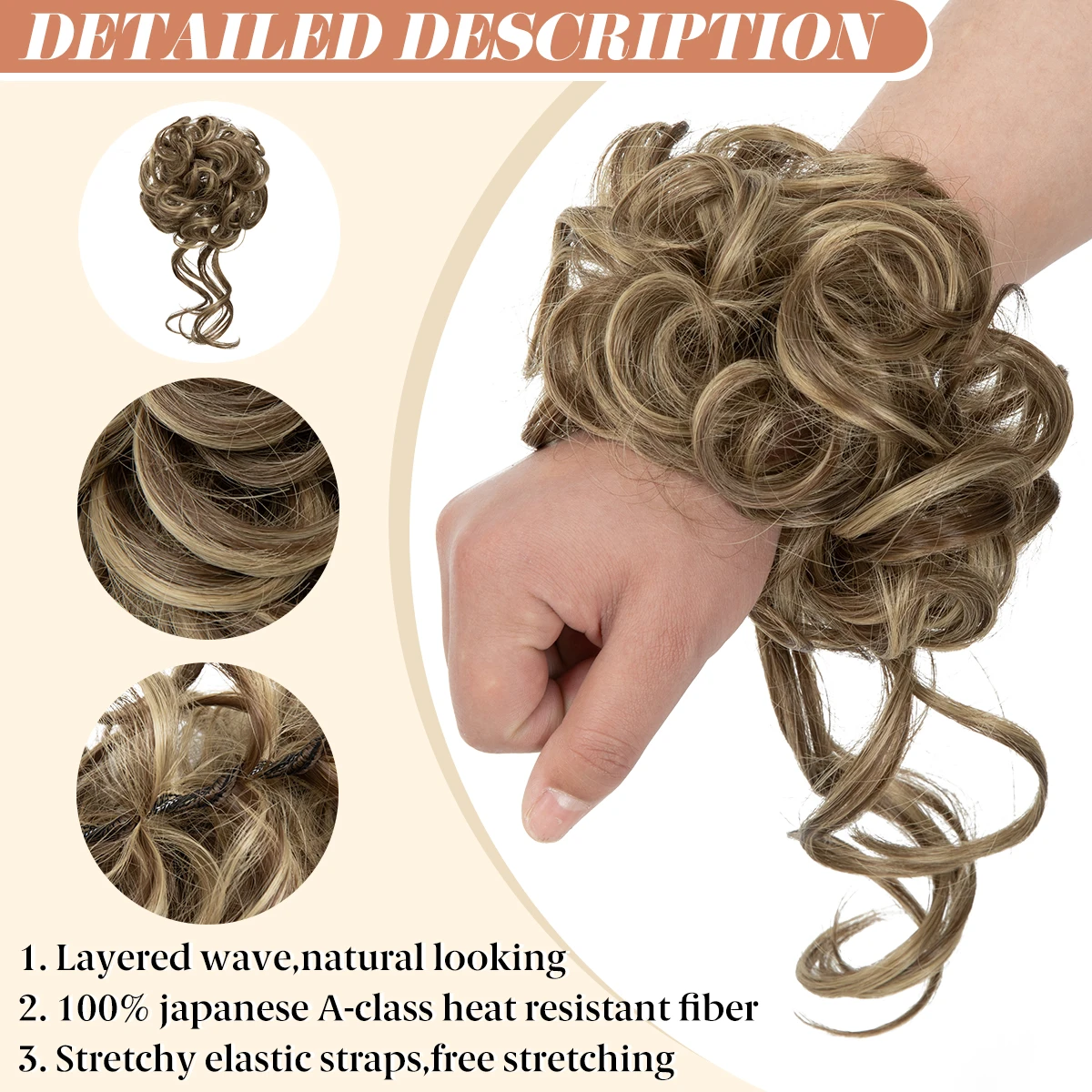 كعكة الشعر الاصطناعية الفوضوية مجعد مطاطا Scrunchies قطع الشعر Chignon ملحقات دونات أوبدو خصلات شعر أشقر أسود للنساء