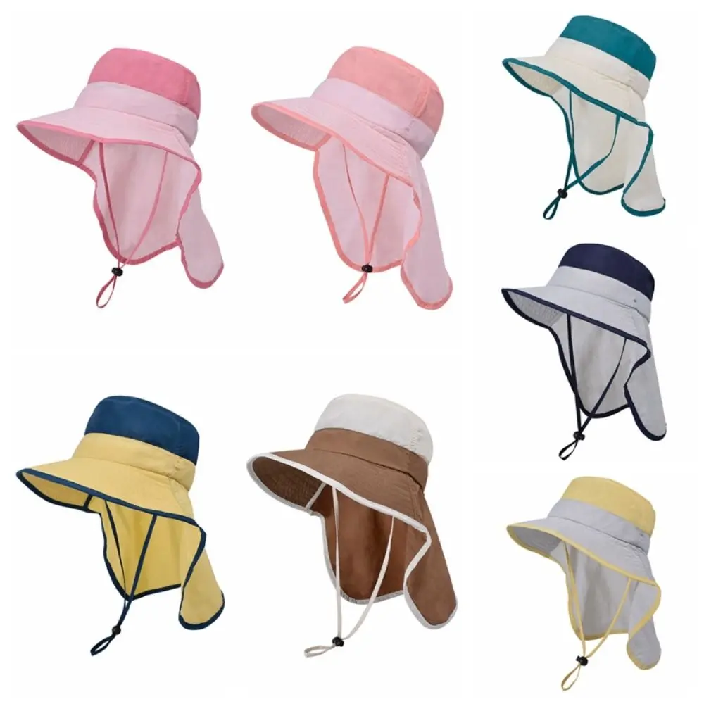 Solid color Children Shawl Sun Hat UV Protection Sun Protection Beach Cap Fisherman Hat Large Brim Sunscreen Bucket Hat Toddler