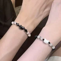 2pcs Natural Moonstone Obsidian Bracelets Couple Minimalist Bracelet Handmade Cute Black White Cat Bracelet Party Jewelry Gifts - Image 2