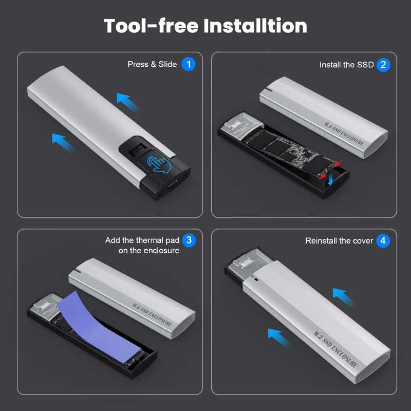 M.2 NVMe SSD Enclosure High Speed Aluminum USB3.1 to M.2 SSD External Box