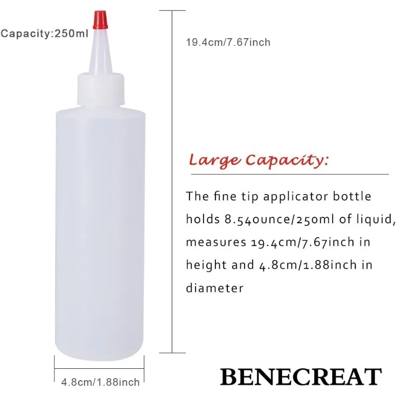 8Pack 8.5 Ounce Plastic Squeeze Dispensing Bottles with Red Tip Caps-Good For Crafts Art Glue Multi Purpose