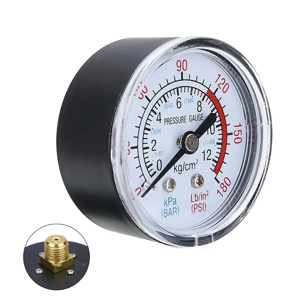 Air Compressor Pneumatic Hydraulic Fluid Pressure Gauge 0-12Bar / 0-180PSI With A Large Easy To Read Dial Measuring Instrument