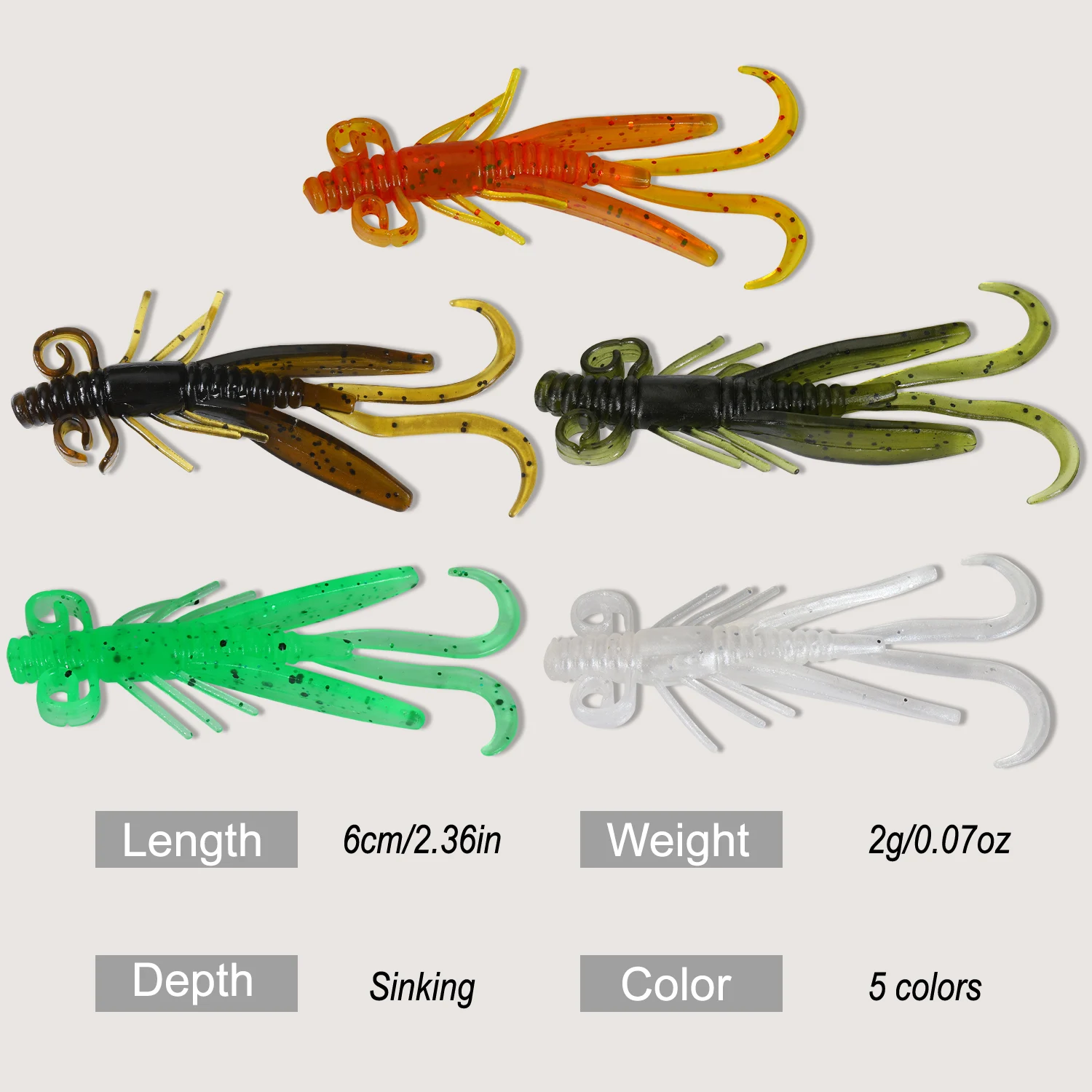 Sougayilang Fishing Lure 5pcs 5 Colors 6cm 2g Silicone Soft Bait