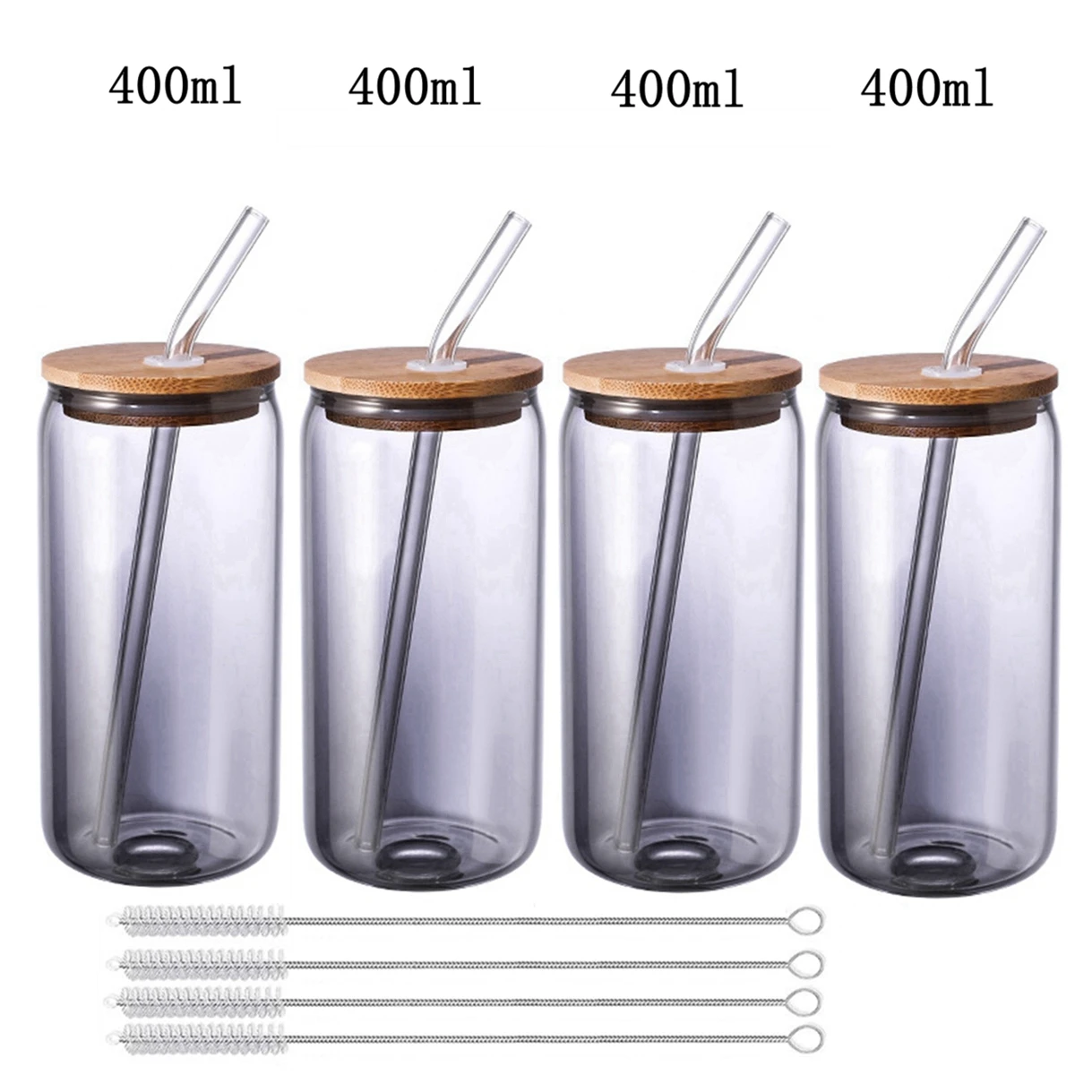 4 Set Coke Cup Glasses with Bamboo Lids and Glass Straw Reusable Drinking  Glasses Beer Can Glass Cups for Soda Juice Drinkware - AliExpress