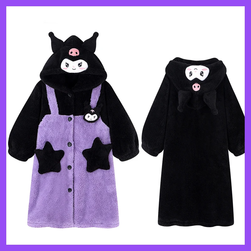 

Sanrio Kawaii Anime Hello Kitty Cinnamoroll Dressing Pajamas Winter Cute Kuromi Thick Coral Velvet Homewear Clothes Kids Toys Kt