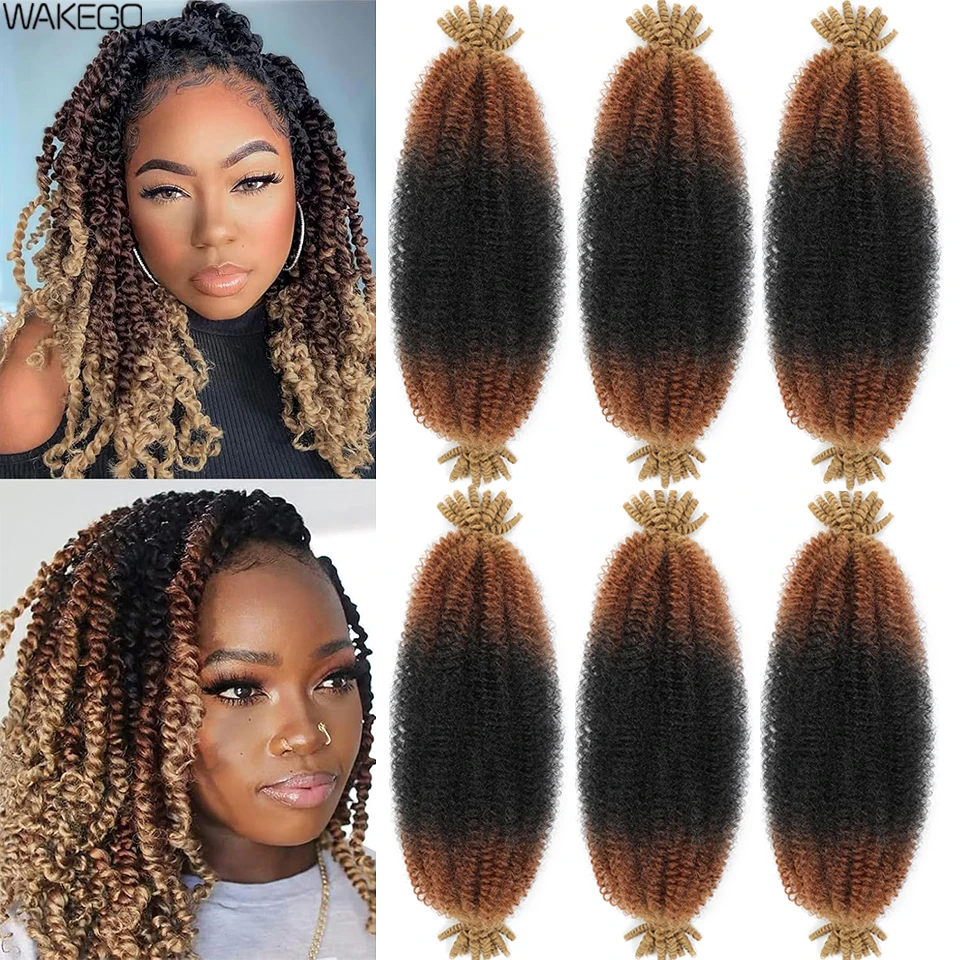 Wakego Springy Afro Twist Hair 12 16 24 Inch Marley Twists Meches Afro Kinky Twist Hair Extensions For Braids Locs Crochet Hair 5
