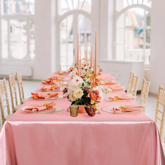 Nappe rectangulaire en Satin pour mariage, 145x260CM, couverture de Table en soie lisse et brillante pour Banquet de mariage, décor de Table à manger d'anniversaire 4