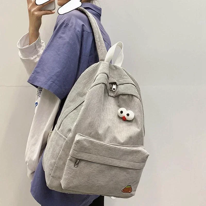 Corduroy Backpack for Women & Teens – Large Capacity Vintage School Bag, College Bookbag, High School Student Rucksack