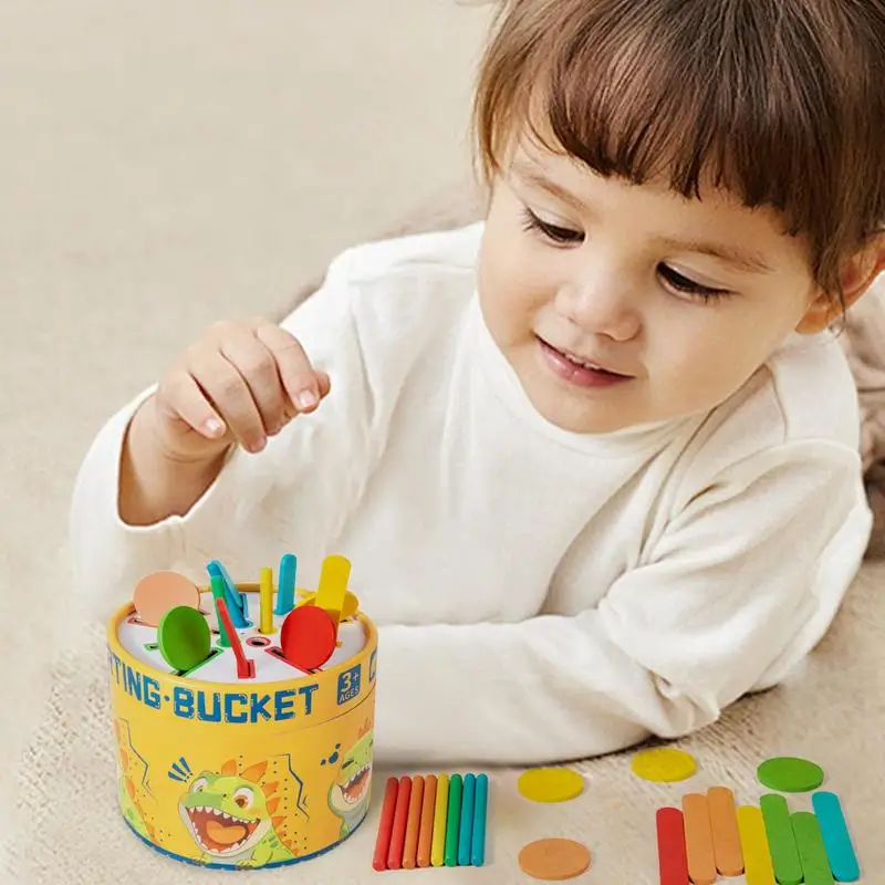 Toddler Color Sorting Toys Wooden Sorting Colors Bucket Portable Matching Toys Activities Preschool Learning Color Game For Boys