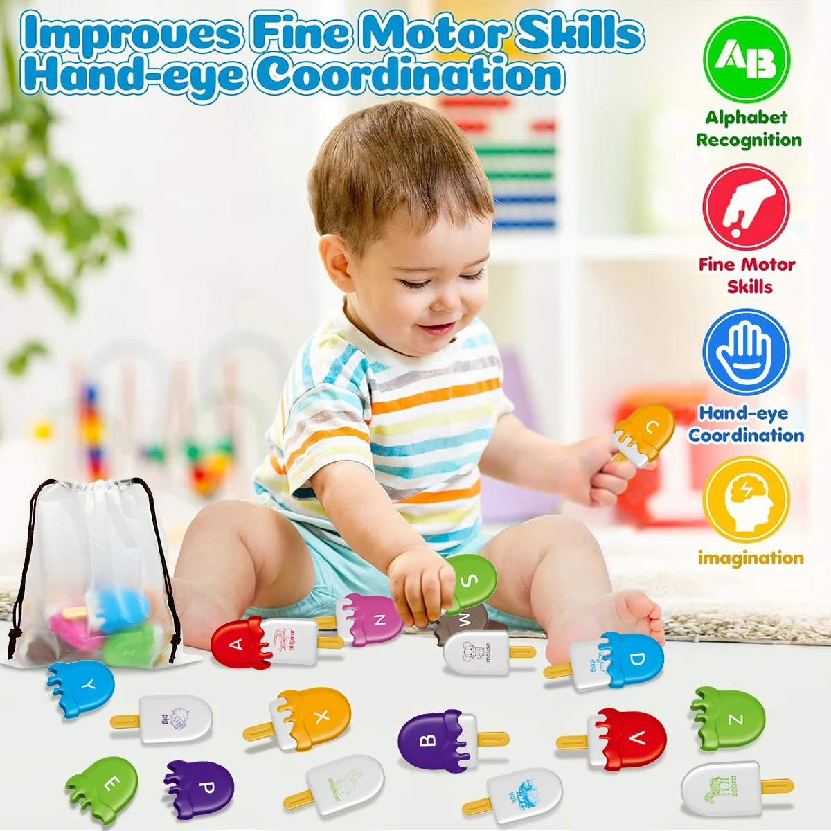Montessori Children's Ice Cream Dinosaur unicorn Letter Matching Toys Toddler Learning Toys Child Development Games 5