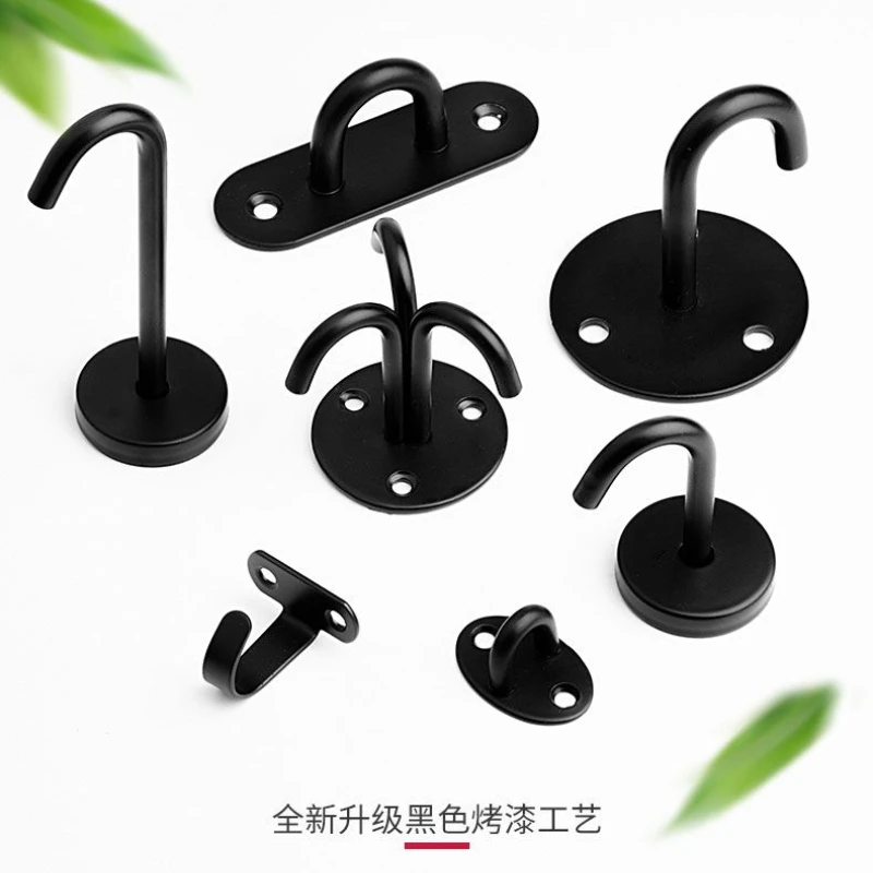 Black Stainless Steel Wall Hook Heavy Duty Fixed Pad Eye Plate Deck Door Buckle U/J-Shaped Heavy Duty Ceiling Mount Hanger 2