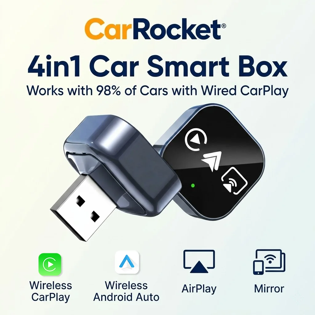 CarRocket Kabelloses Carplay Smart Box Android Auto Adapter Mirror Link Airplay Plug&Play Verbindung Universal WiFi 6 Bluetooth 5.0