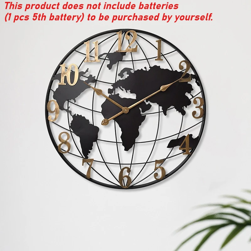 Large Metal World Map Wall Clock 2