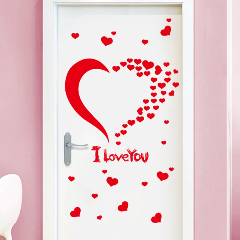 30*45cm Valentine's Day Red Hearts Sticker DIY Window Glass Wall Stickers Bedroom Decoration Stickers Self-adhesive Wallpaper