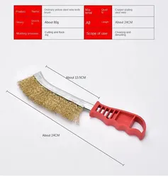Versatile Long-Handled Copper-Plated Wire Brush for Kitchen and Grill Cleaning (Yellow)