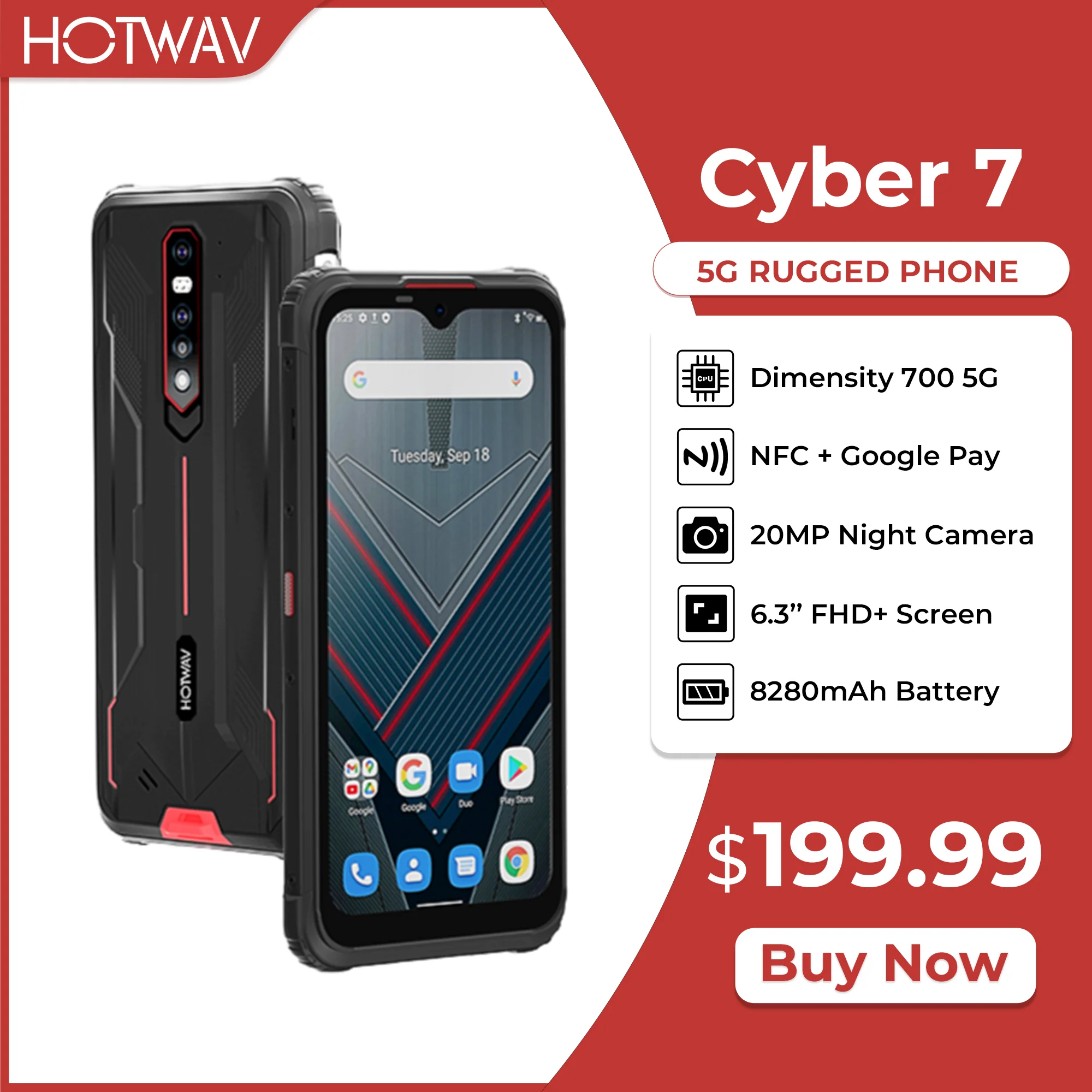 HOTWAV-Cyber 7 5G Smartphone Robusto, 6.3 Tela FHD Polegadas, 8GB RAM ...