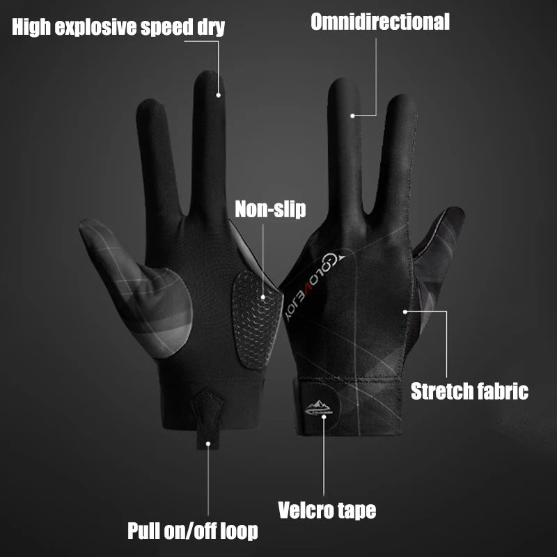Billiard Gloves Billiards Glove Snooker Non Slip Three Finger Sport Gloves High-Elastic Breathable Portable Gloves Billiard Training Accessories