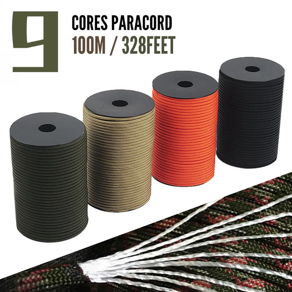 100M 550G Tactical Standard 9-Core Paracord Rope 4mm Outdoor Parachute Cord Survival Umbrella Tent Lanyard Strap Clothesline