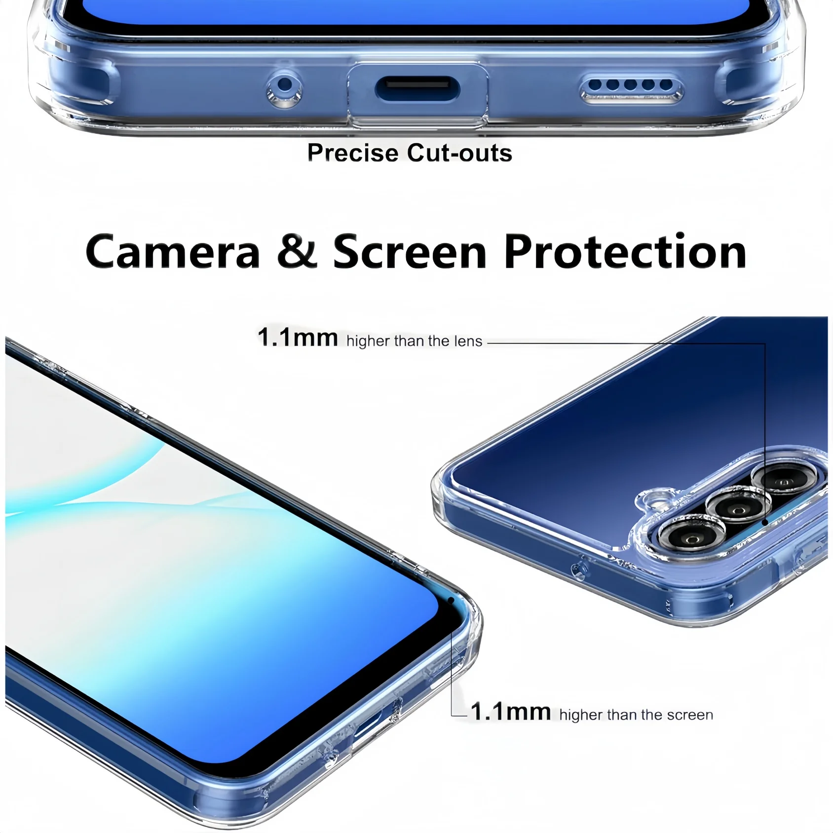 Clear Shockproof Transparent Case with Tempered Glass Screen Protector