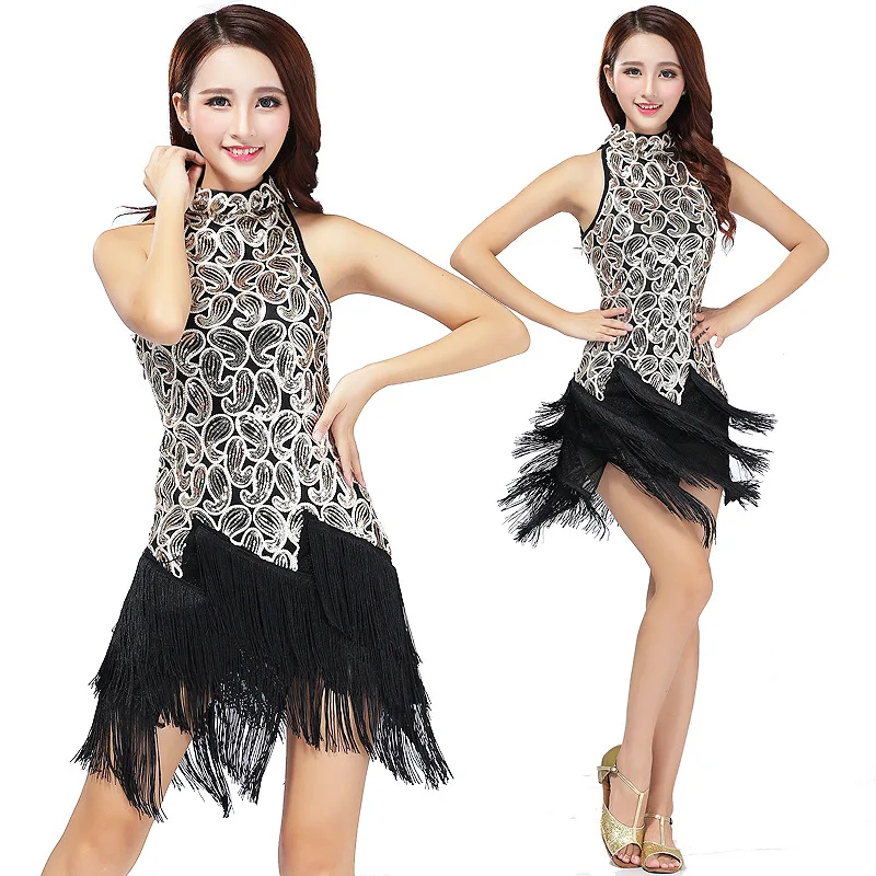 

Latin dance dress sequin tassel performance ballroom dance dress women competition