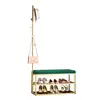 Hall Tree Coat Rack with Shoe Storage Shelf Green Upholstered Bench and 5 Hooks Freestanding Metal Entryway Organizer Coats Hats 4
