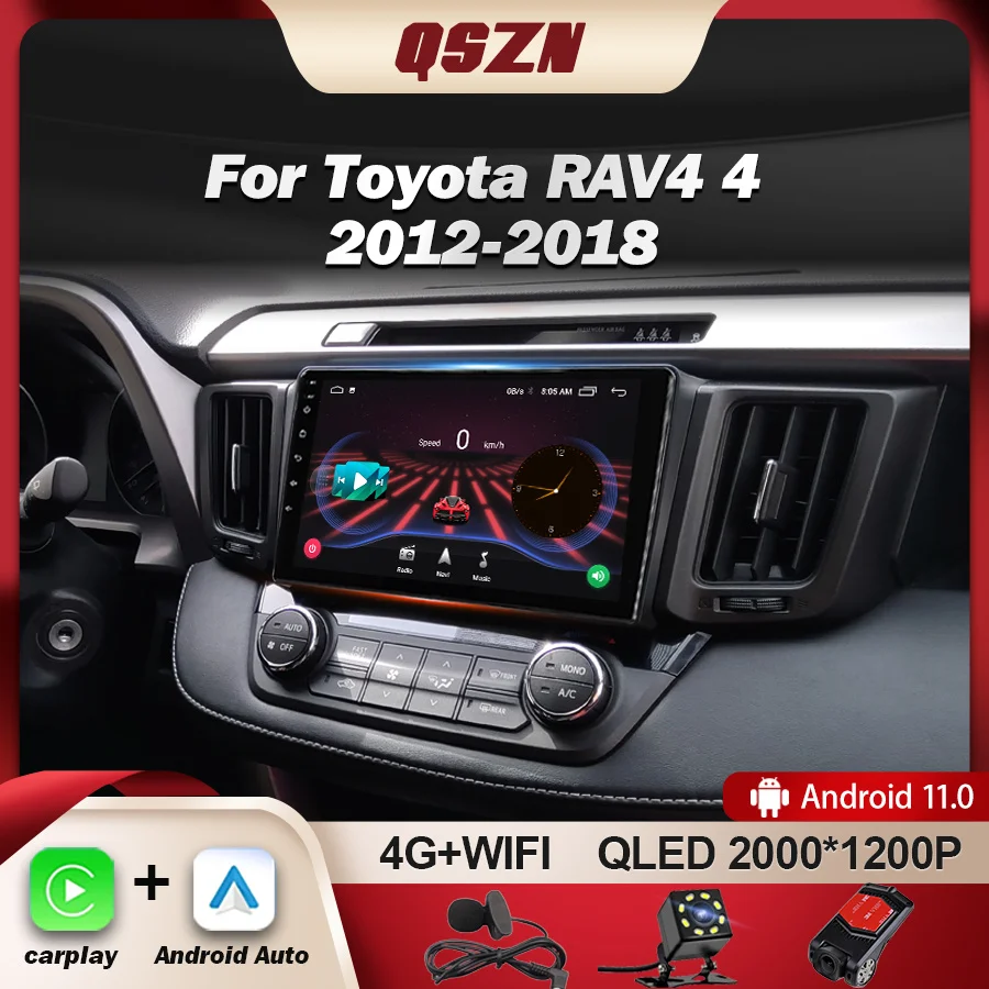 

QSZN For Toyota RAV4 4 XA40 5 XA50 2012 - 2018 LHD Car Radio Multimedia Video Player GPS 4G Carplay Android 12 Autoradio 2K QLED