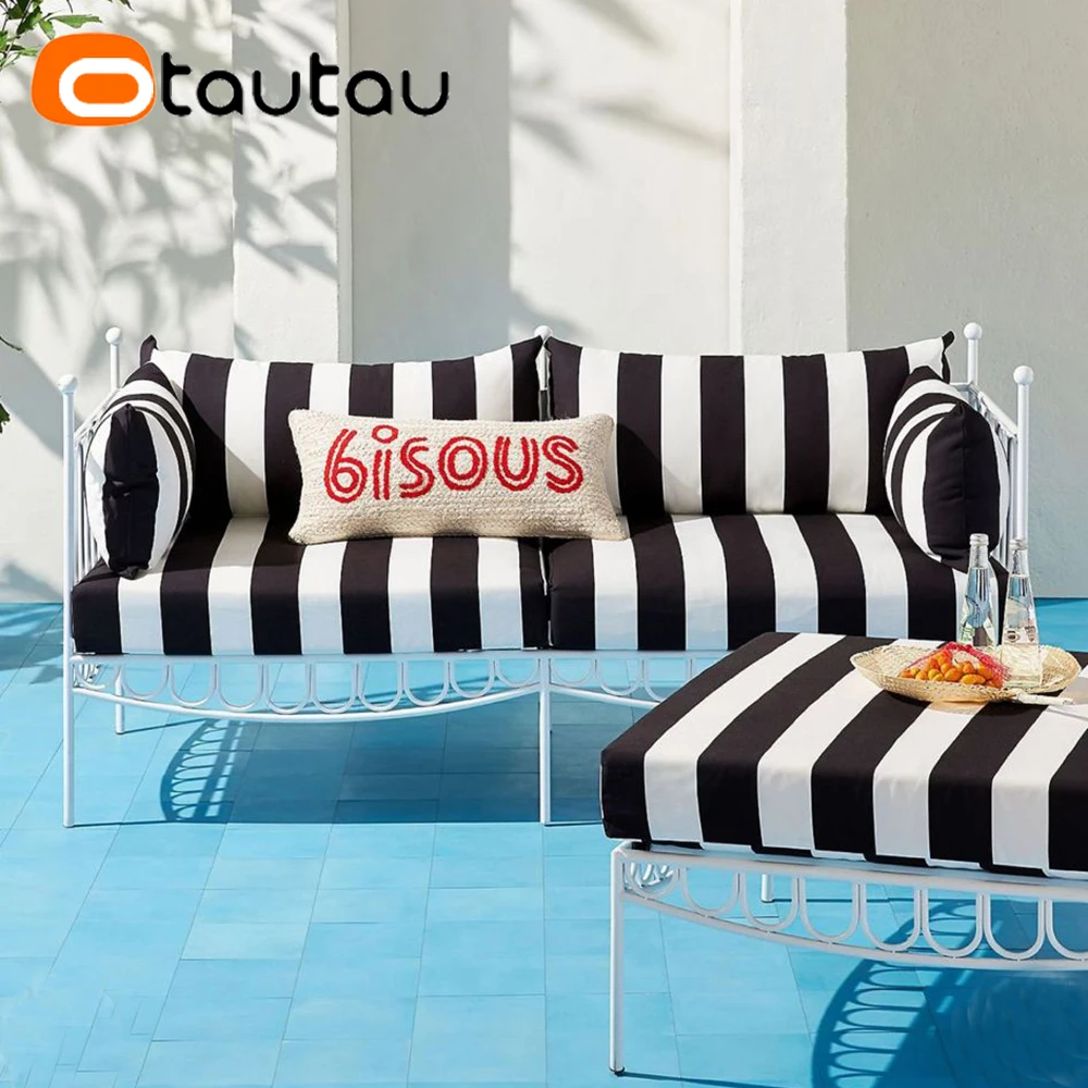 

OTAUTAU Outdoor Cushion Cover No Insert Stripe Oxford Cushions Swing Patio Garden Courtyard Bench Couch Sofa Chair Pad KD022