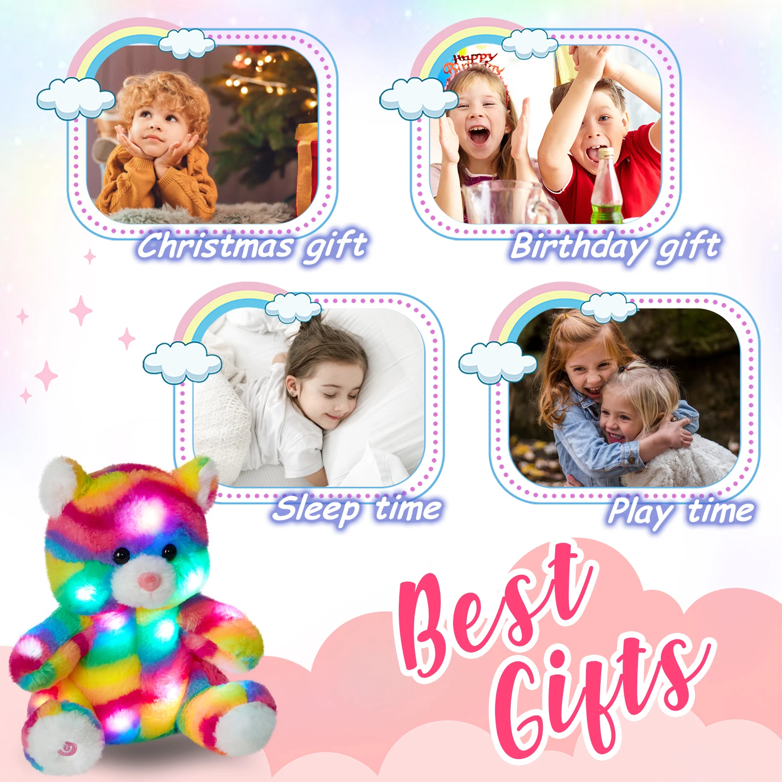Rainbow LED Light Cat Doll Stuffed Animals 28cm Plush Toys for Girls Children