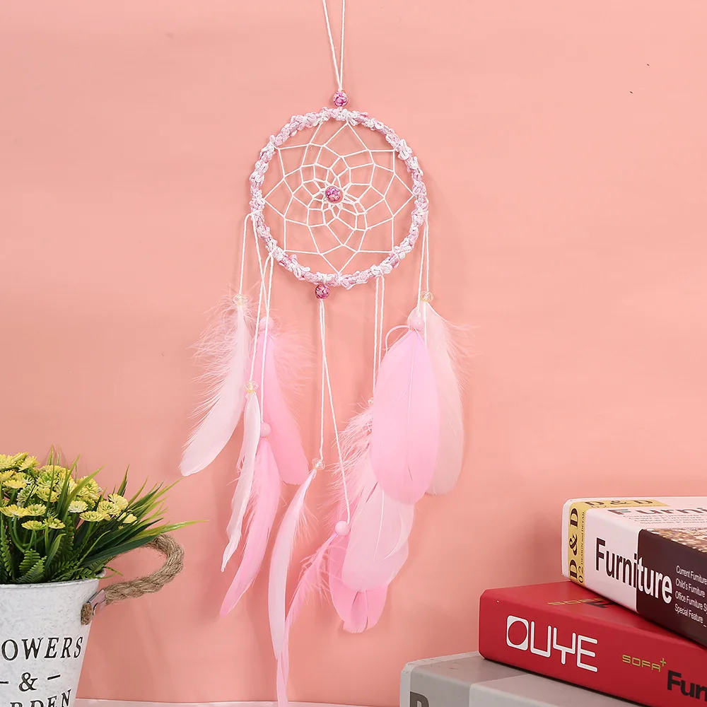Trendy Elegant Dream Catcher Craft Pendant With Feather Rope Braided Door Window Charms Hanging Car Interior Amulet Ornament 2pcs 30x20mm chinese saft fan shape retro charms handmade lampwork glass loose craft beads for jewelry making diy crafts