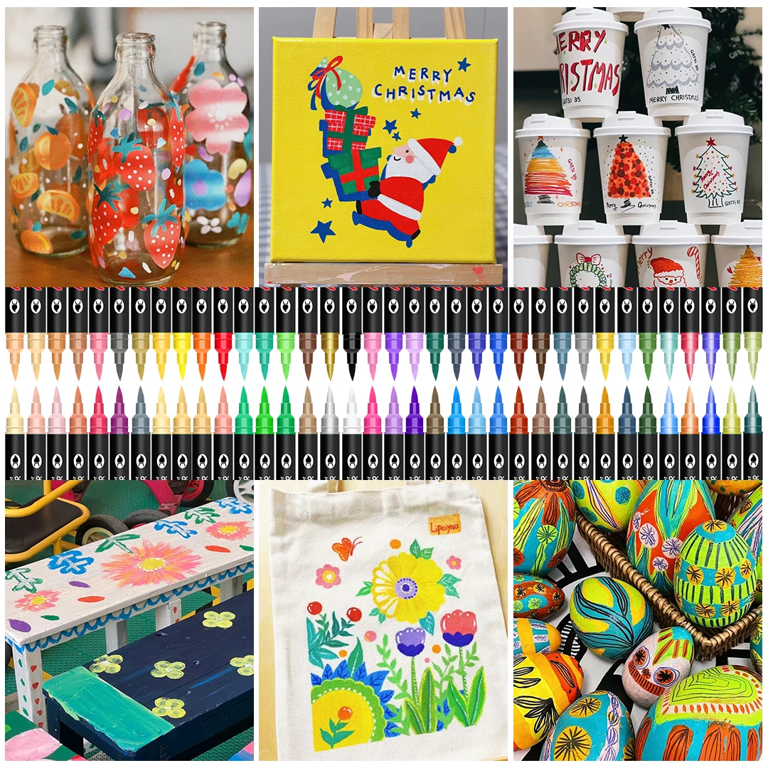Vibrant 48-Color Dual Tip Acrylic Paint Pens Set