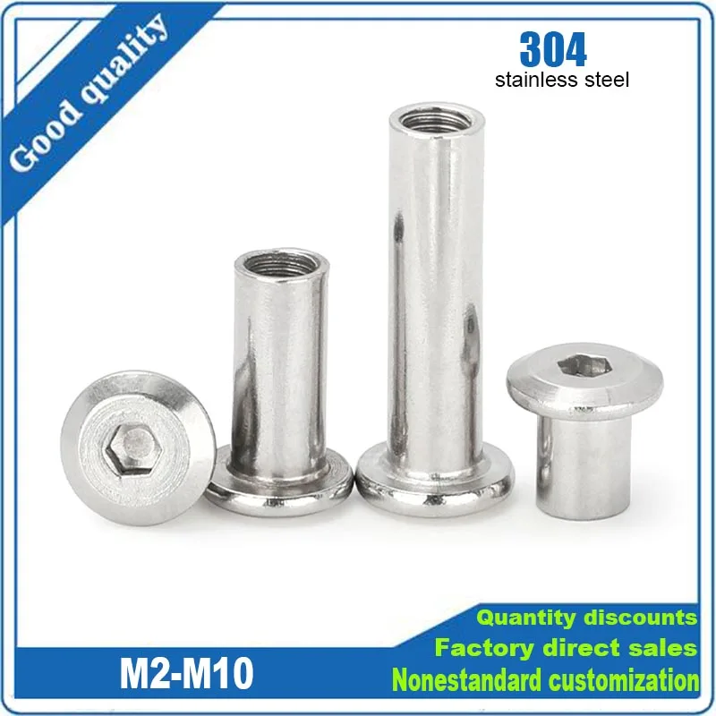 M2 M3 M4 M5 M6 M8 M10 304 Stainless Steel Flat Hex Hexagon Socket Head Furniture Rivet Connector Insert Joint Sleeve Nut 1/10pcs