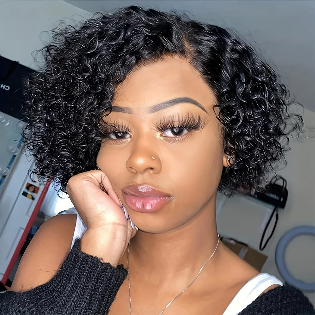 Short Bob Curly Pixie Cut Wig 13x4X1 Transparent Lace Human Hair Wigs For Black Remy Deep Curly Lace Wig