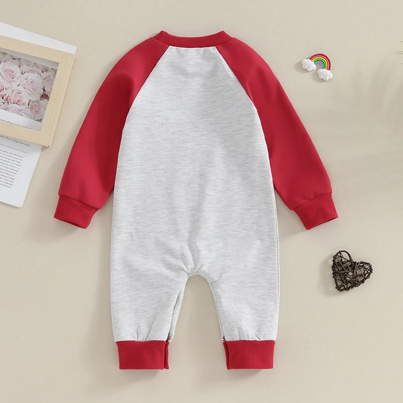

Baby Boy Girl Valentine’s Day Outfits My Heart Belongs to Mama Printed Jumpsuit Newborn Spring Clothes