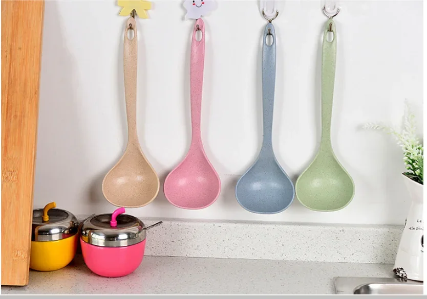 Description Picture 3 of itemTableware Wheat Straw Soup Ladle 4 Colors Long Handle Soup Rice Spoon Meal Dinner Scoops Household Kitchen Supplies Cooking Tool