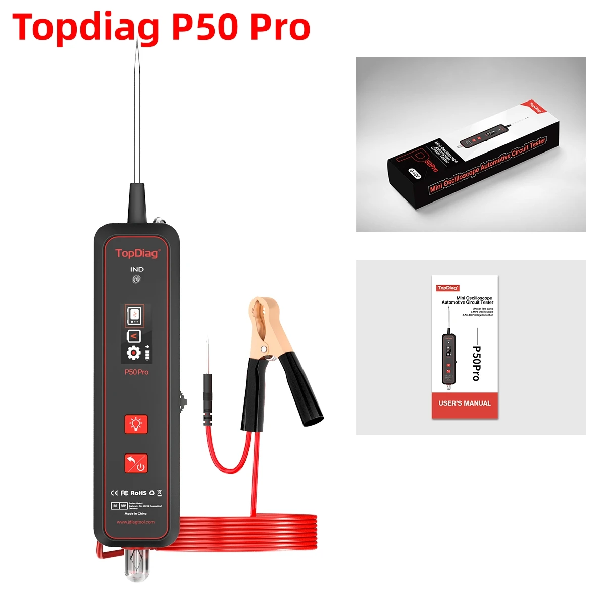Topdiag P50 Pro Jdiag Mini Oscilloscopio Automotive Circuit Tester Multifunzionale 12/24V Circuit System Rilevatore Elettrico