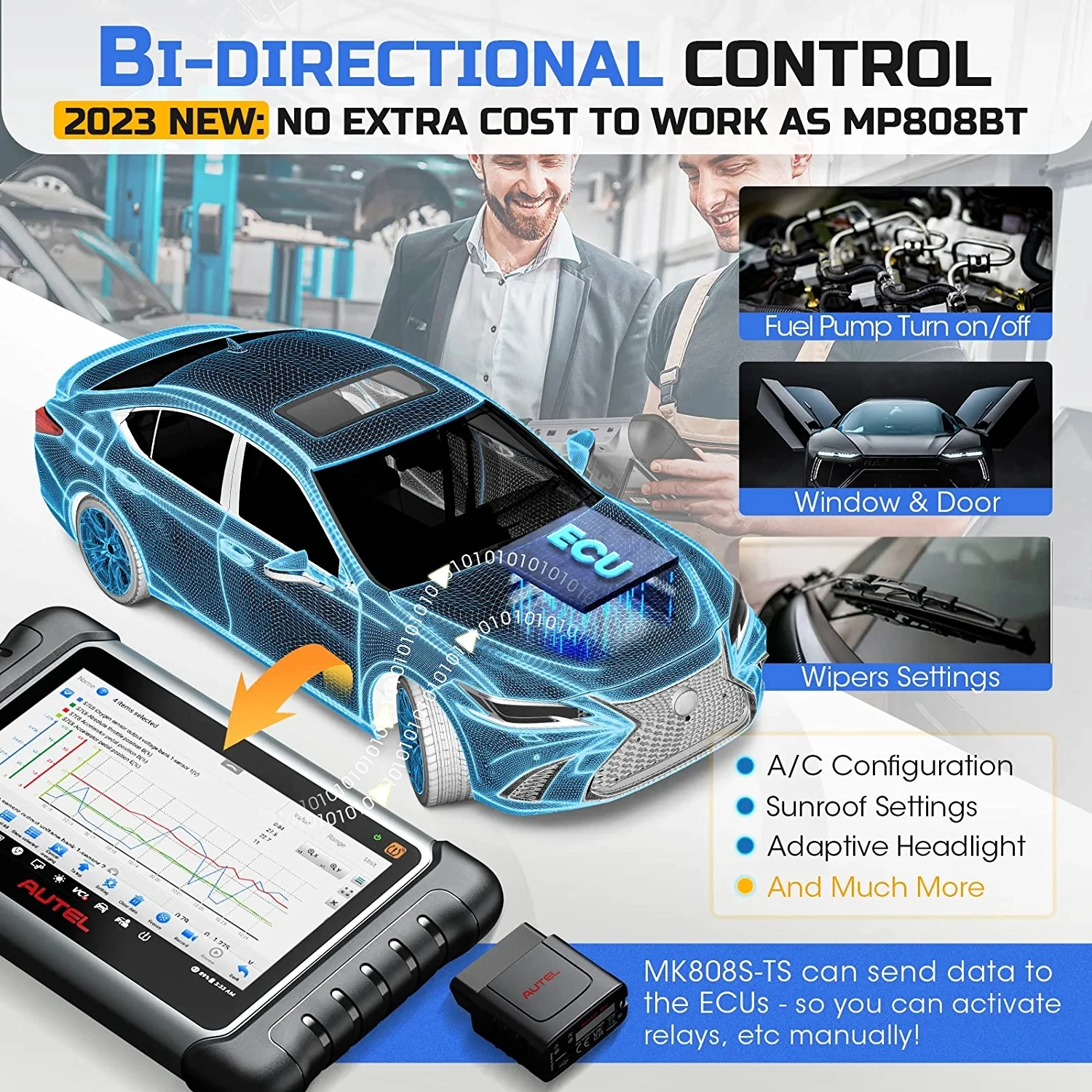 Autel-自動車診断ツールmaxicom MK808S-TS OBD2,高品質のスキャナー 