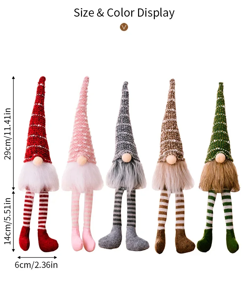 Hand knitted long leg gnome Christmas ornament faceless doll striped hat Rudolph doll Xmas tree home table decor New Year gift