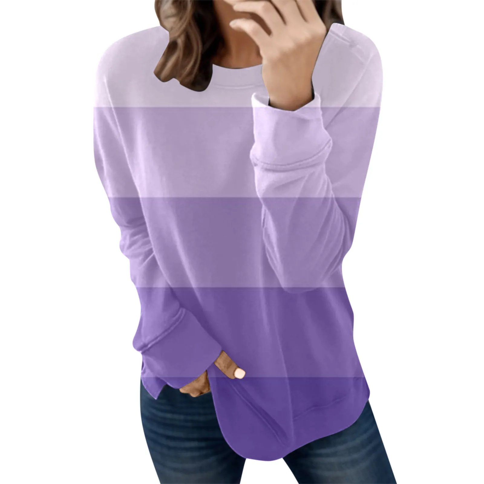 

Women's Hip Hop Sweatshirt Split Color Autumn Spring Casual Pullover Sweatshirt New Round Collar Long Sleeved Streetwear Clothes