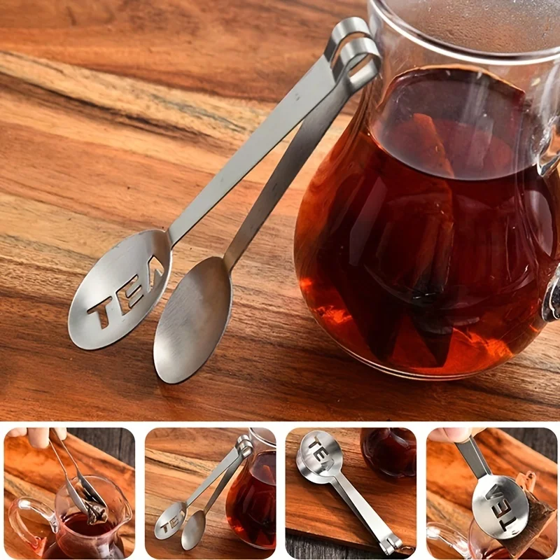 Spremiagrumi a forma di cucchiaio/supporto Gadget, bustina di tè rotonda in acciaio inox Tong filtro barra da cucina