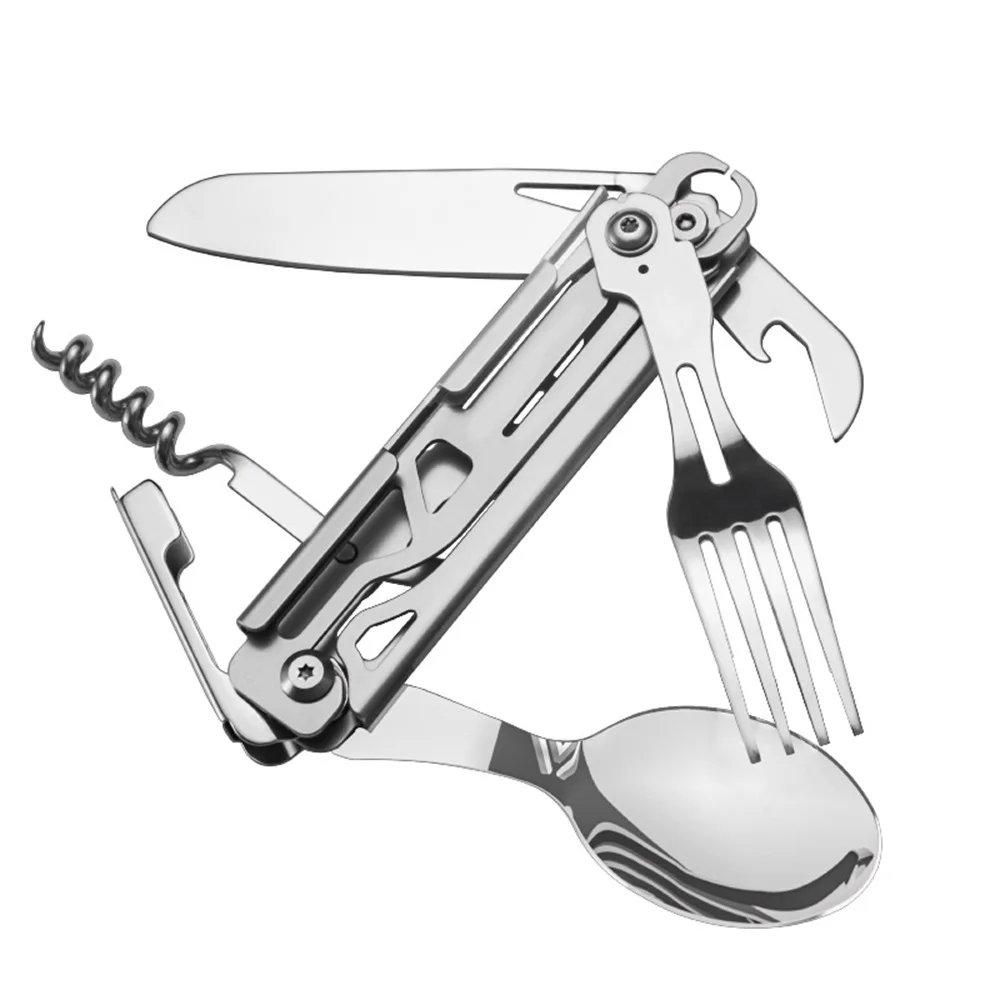 420 Stainless Steel Pocket Knife Multi tool Portable Fork Spoon Outdoor